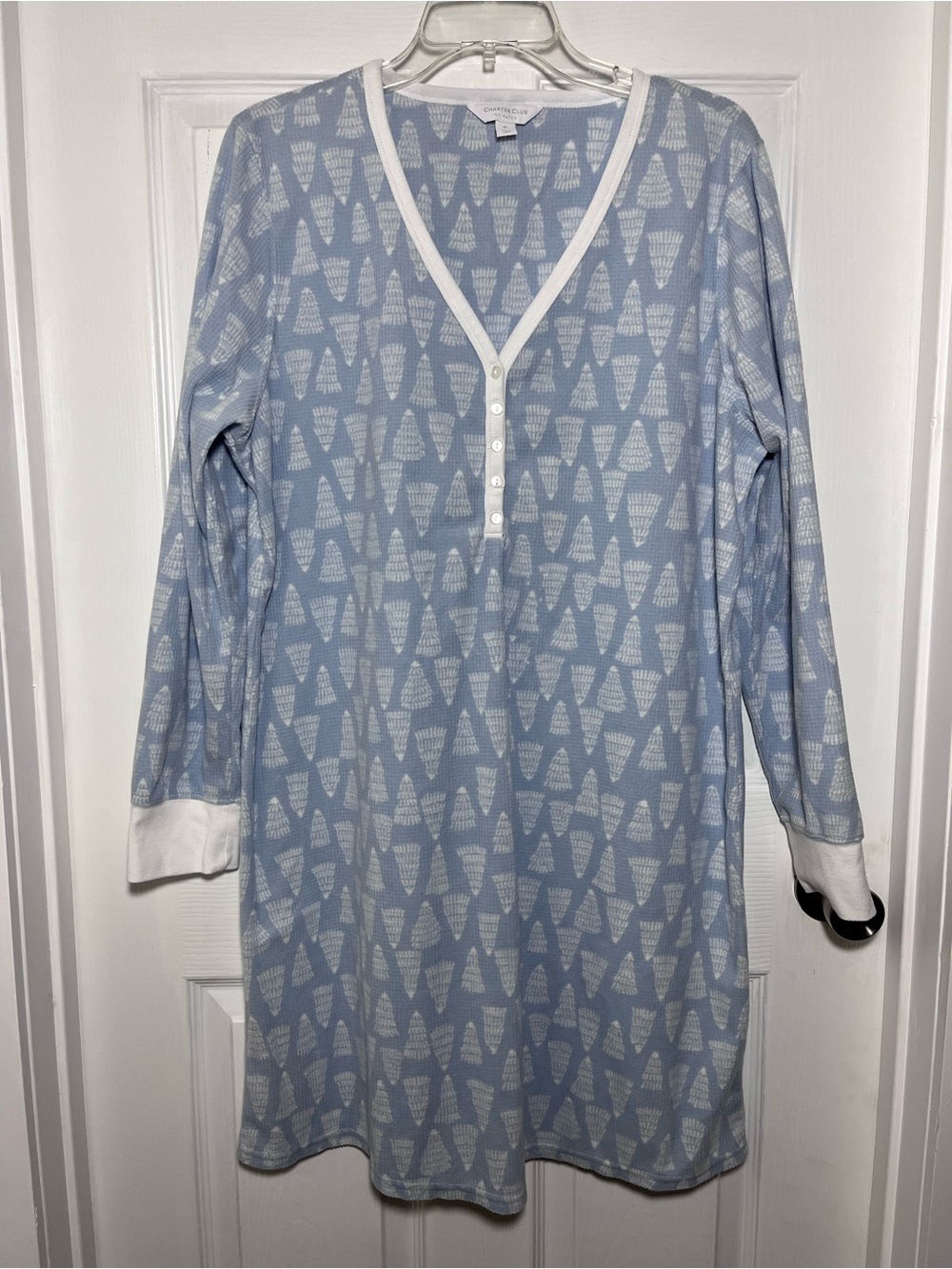 Charter Club Light Blue & White Patterned Long-Sleeve Women’s Nightgown